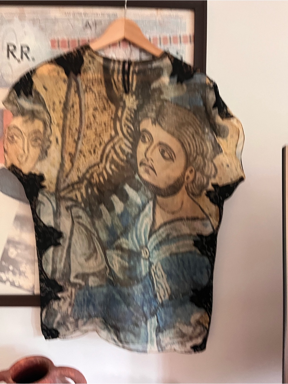 Byzantine Print 100% Silk Organza Italy-Made Lace Oversized Semi Sheer Top S/M - Picture 6 of 10